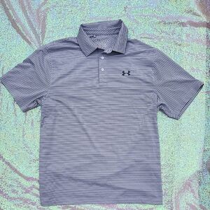 Under Armour Men's Striped Polo Shirt - Gray and White Large GREAT SHAPE & LOOK!